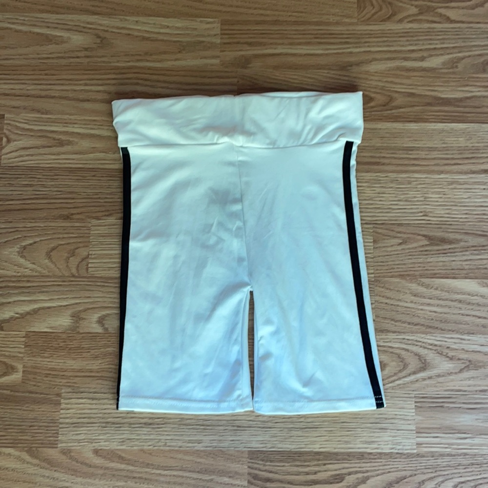 White and black stripped biker shorts